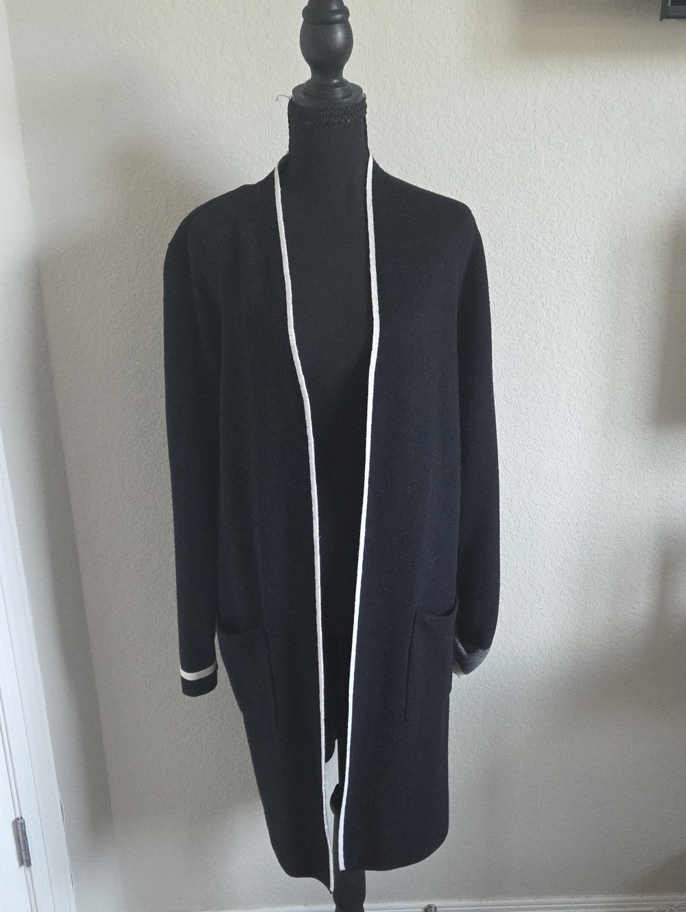 Michel Studio Black Knit Open Front Long Duster Cardigan Plus Size 1X